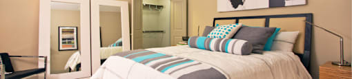 Luxury apartments with spacious bedroom in soft-loft style layout at Villa Piana Apartments in Dallas