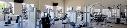 Spacious fitness center at Bellemeade Apartments in west Des Moines