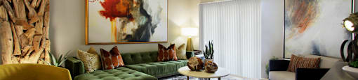 Luxury apartments in North Dallas with spacious floorplans, spacious living room and large balcony at Kensington Square Apartments.