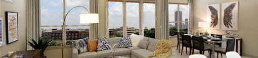 Luxury apartments with spacious living room with 10-foot ceiling and spectacular views