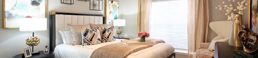 Spacious bedroom that can fit a king size bed with walk-in closet and attached bathroom at Preston Village Apartments in north Dallas