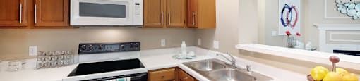 Luxury apartments with spacious kitchens, custom home cabinets, and breakfast bars at Tuscany Gate Apartments in Houston.