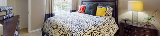 Luxury apartments with spacious bedrooms, walk-in closets, and ceiling fans at Tuscany Apartments in Houston.