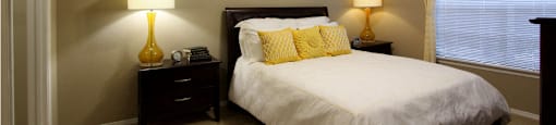 Spacious master bedroom with attached master bathroom and spacious walk-in closet with 9-foot ceilings at Village on the Parkway Apartments.