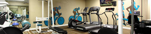Fitness center at Woodlake Oaks Apartments in Houston, Texas
