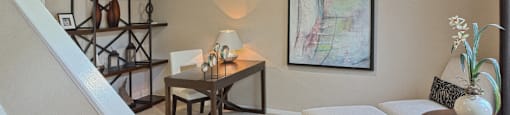 Spacious den or office area with 9-foot ceilings at Woodlake on the Bayou Apartments in Houston.