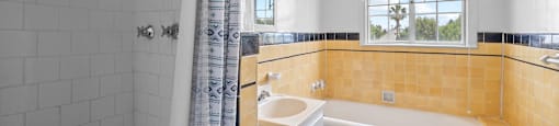 a bathroom with a tub and a toilet and a sink