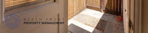 a view of the back yard from the beach front property management door