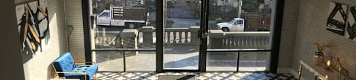 a view of the patio from the living room of a house