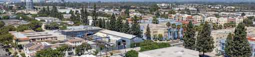 A view of a city from a high vantage point.