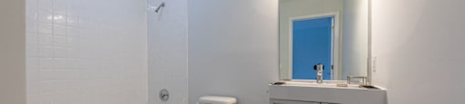 a bathroom with a toilet and a tub and a sink