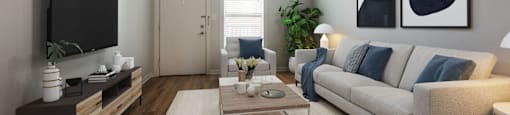 a living room with a couch and a coffee table