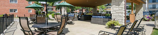 Spacious courtyard with lounge chairs and seating