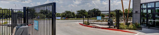 entrance to our parking lot at Brixton South Shore, Austin