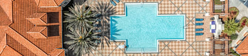 Arial view of the pool area at Rapallo Apartments in Kissimmee, Florida