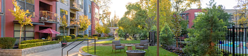 Courtyard with Paved Walkways and Seating  at FREMONT MEWS, California, 95814
