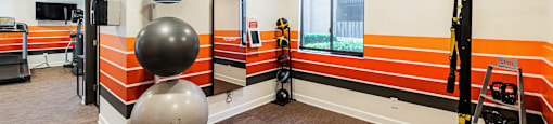 Fitness room with exercise balls at CASA GRANDE APARTMENT HOMES, Cypress, California