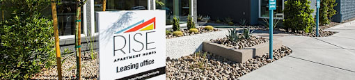 Entry to office with monument sign at THE RISE APARTMENT HOMES, Las Vegas, NV, 89139
