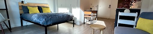 Bedroom and Kitchen at DOCK 59 APARTMENTS, PORTLAND