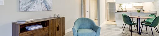 Living room near dining and kitchen at The Edge on the Boulevard, California, 94555