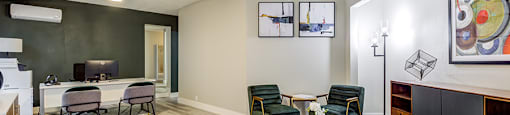 Leasing office desk and seating area at The Edge on the Boulevard, Fremont, 94555