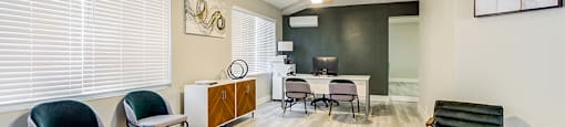 Leasing office desk and seating area at The Edge on the Boulevard, Fremont California