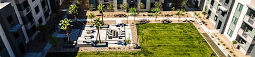 an aerial view of a park in the middle of a city
