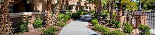 Lush landscaping around community