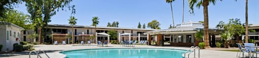 A large swimming pool with the number 8 on the ground.