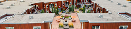 A large building complex with a courtyard in the middle.