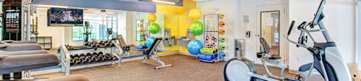 Two-Bedroom Apartments In Bothell, WA- 98th Avenue - Fully Equipped Fitness Center With Cardio Machines, Free-Weights, Strength Training Machine, Yoga Balls, And Workout Bench