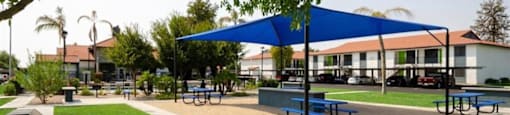Pet Friendly Apartments in Mesa AZ - Mesa Station - Outdoor Picnic Area with Picnic Tables, a Shaded Area, Grilling Stations, and Nice Landscaping