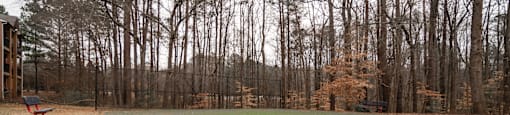 Outdoor green field area for recreation at Flats at River View apartments in Duluth, GA, near Lawrenceville.