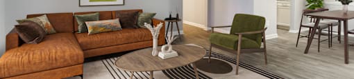 Open concept living room at Forest Glen apartments in Austell, GA 30106, near South Cobb County and Douglasville.