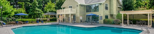 Outdoor swimming pool at Forest Glen apartments in Austell, GA 30106, near South Cobb County and Douglasville.