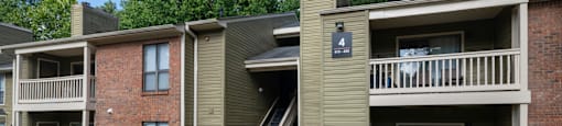 “Exterior view of apartment buildings at Forest Glen in Austell, GA 30106, near South Cobb County and Douglasville.