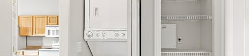 A white refrigerator is in the kitchen.