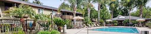 Fremont CA Apartments for Rent - Lincoln Glen - Gated Pool and Spa Surrounded By Lounge Seating