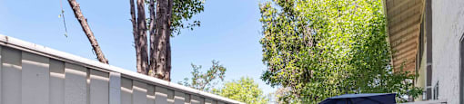 One Bedroom Apartments in San Jose, CA - Los Gatos Creek - Private Outdoor Patio with High White Fence and Concrete Ground