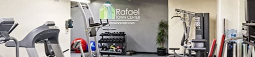 Apartments In San Rafael, CA, With In-Unit Washer And Dryer - Rafael Town Center - 24-Hour Fitness Center With Cardio Equipment, Strength Training Machines, And Dumbells.