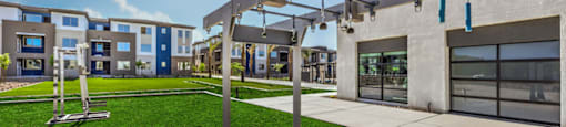 a view of the pergola in front of the building