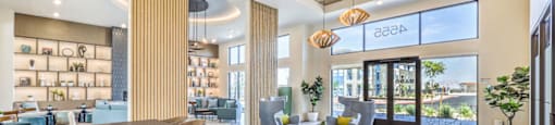 the lobby at the m on hennepin apartments in minneapolis, mn