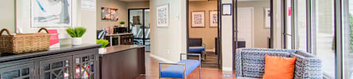 Comfortable seating area inside the leasing office at Place at Midway apartments in Douglasville near Lithia Springs, GA
