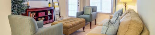 Bright open-concept living space at Grande Club apartments in Duluth, GA 30096, near Lawrenceville.