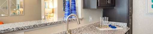 a kitchen with a sink and a counter top