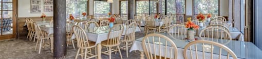 dining area with glass top tables