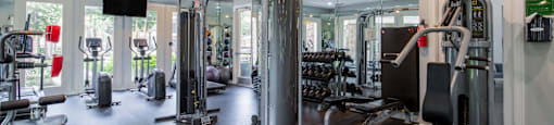 State-of-the-art fitness center at Sagewood at Westchase apartments in Houston, Texas.