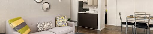 a living room with a couch and a table