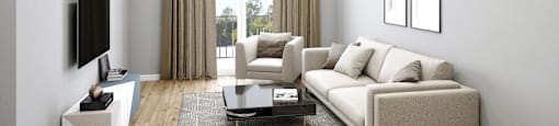 a living room with a couch and a coffee table