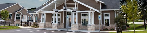 Clubhouse and parking lot.